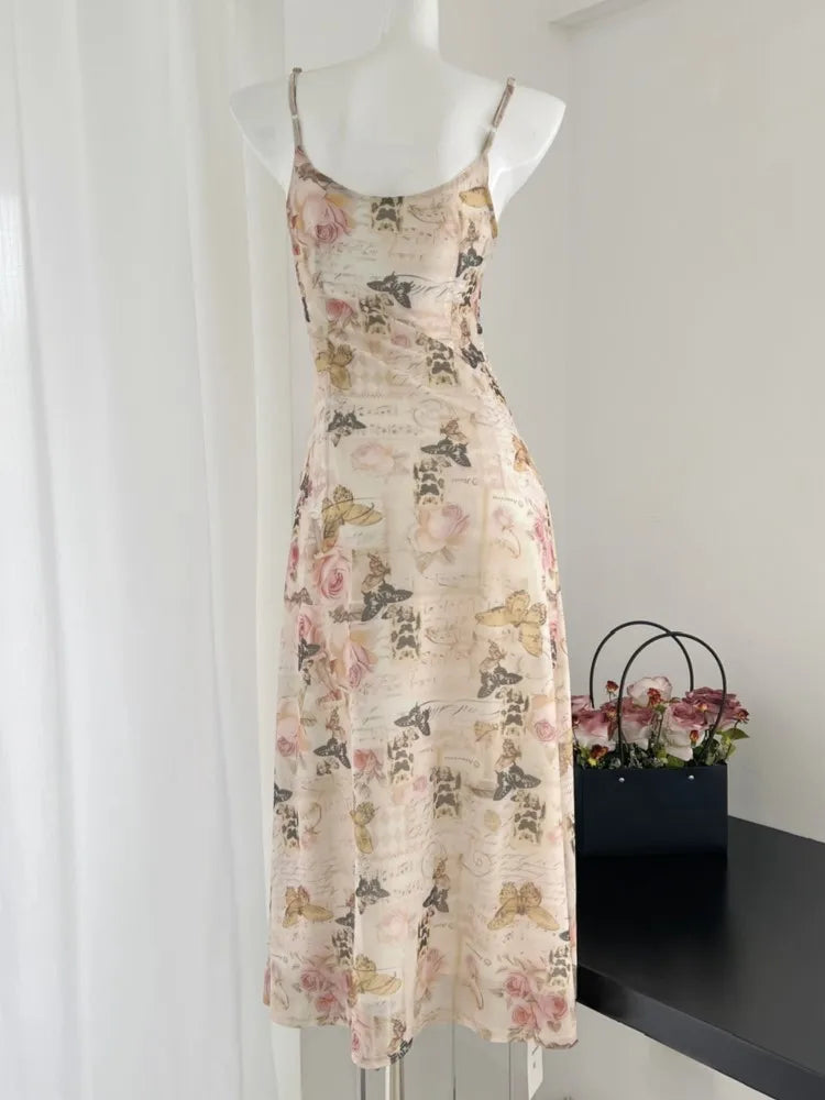 vmtvr Spaghetti Strap Women Floral Print Summer Dress Sleeveless Bodycon Slim Casual Party Dresses Female Clothes Robe Mujers New