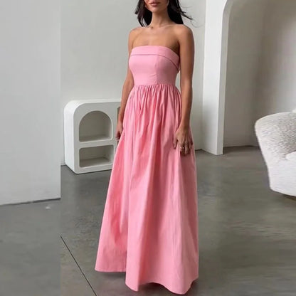 vmtvr 2024 Spring Sexy Strapless Draped Party Dress Women Elegant Off Shoulder Hollow Long Dress Summer Backless Hem Boho Maxi Dresses