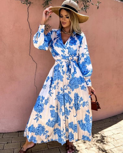 Red Dot Print Boho Long Chiffon Summer Beach Elegant Midi Women's Dress Floral V-Neck Folds Ruffles Wrap Dresses Split Vestidos