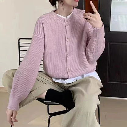 vmtvr Women O-neck Knitted Cardigan Autumn Winter Long Sleeved High-end Sweater Cardigans Lazy Style Female  Loose Soft Knitted Coat