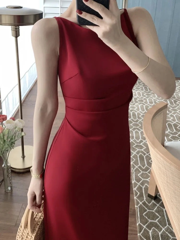 vmtvr Summer Elegant Chic Women Bodycon Midi Dress Spaghetti Strap Slim Casual Solid Vintage Party Evening Club Vestidos Female Robe