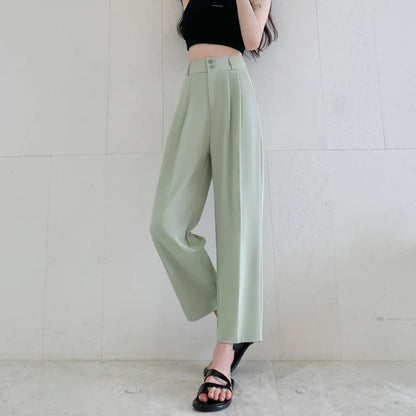 vmtvr Women Fashion Suit Pants Korean Casual Elegant Loose Ankle Length Pants Summer All Match Office Ladies Wide Leg Pants