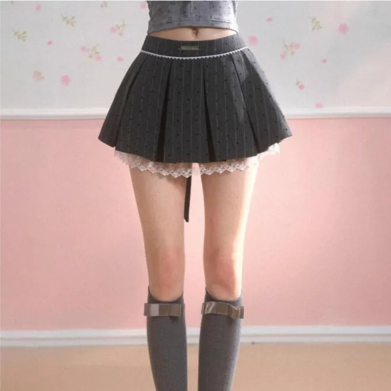 vmtvr  -  Women Pleated Skirt A-line Dress Y2k Bow High Waist Short Skirt Harajuku Design Streetwear Sweet Vintage Chic Sexy Mini Skirt