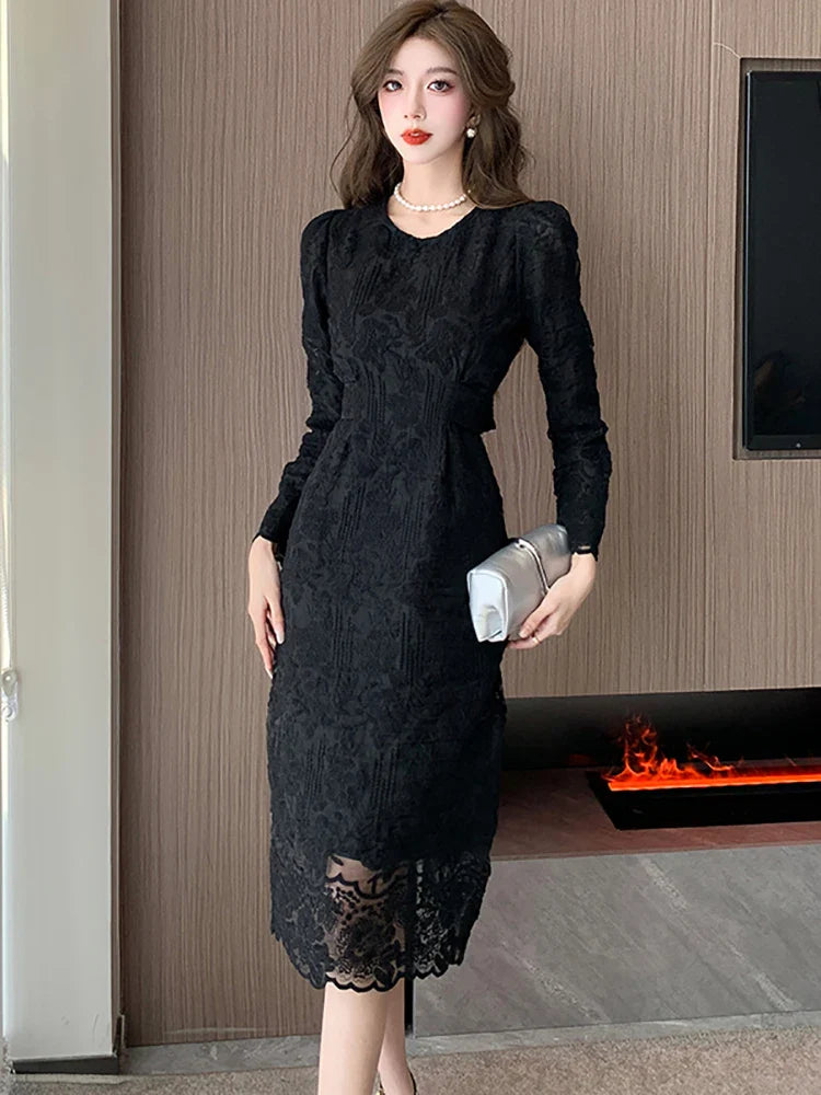 vmtvr Summer White Lace Hook Flower Hollow Midi Dress Women Fashion Chic Luxury Party Evening Dress 2024 Korean Vintage Festival Dress