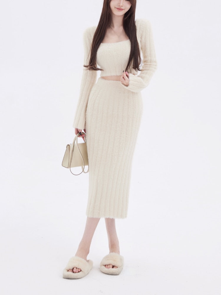 vmtvr - Autumn Sweater Knitted Suits Female Elegant 2 Piece Dress Korean Fashion Even Party Y2k Mini Dress Office Lady Short Skirts