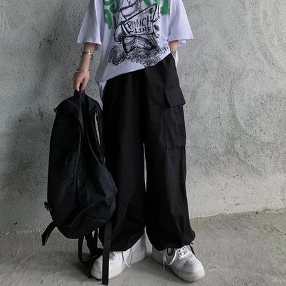 vmtvr Harajuku Women Cargo Pants Japan Style Casual Big Pocket Wide Leg Pants Summer All Match Female Loose Straight Trousers