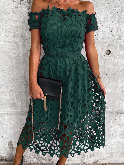 New Patchwork Short Sleeve Women Summer Dress Elegant Office Female Slash Neck Maxi Dress Solid Casual Party Dress Vestidos