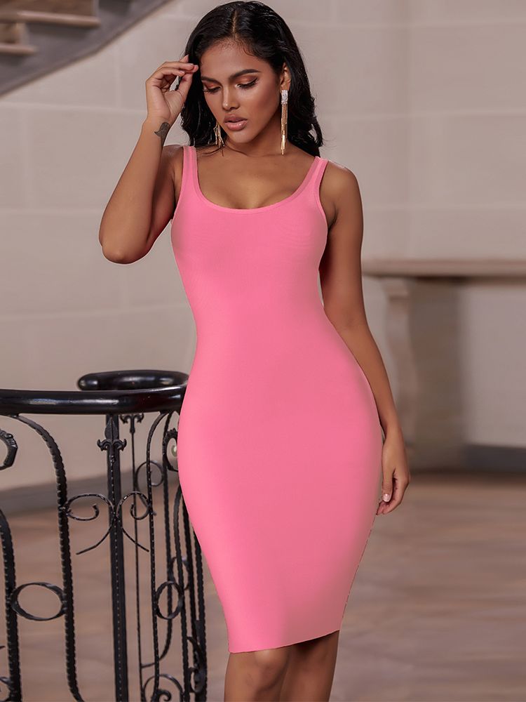 vmtvr - Elegant Sleeveless Bodycon Bandage Dress for Women  Summer Basic Green Sexy Dresses Roung Neck Evening Club Party Dress Midi