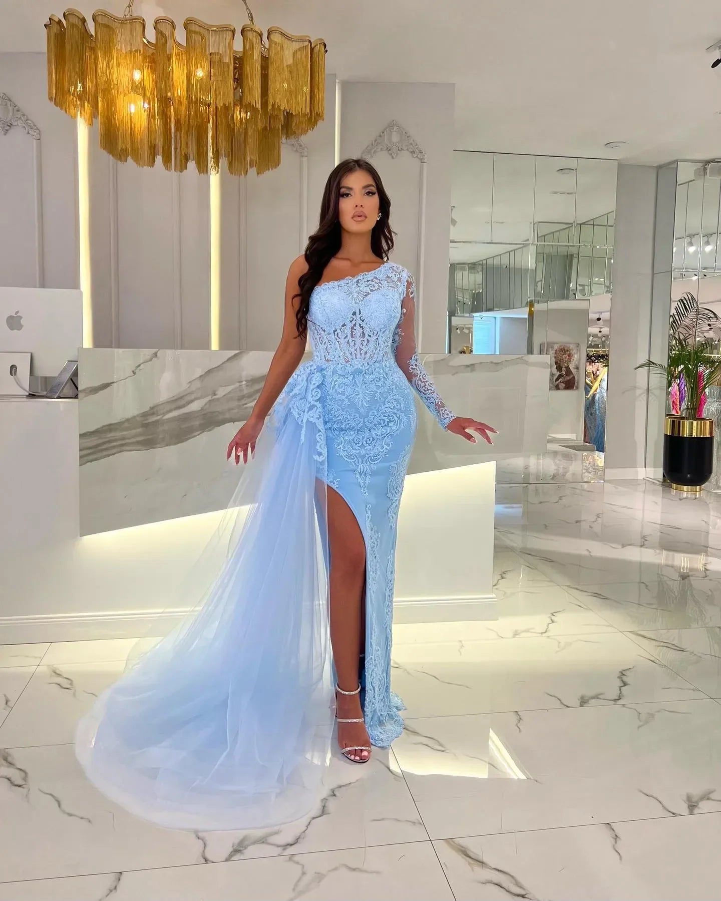 vmtvr  - Luxurious Mermaid applique Evening dress Sexy One shoulder with detachable hemline New special occasion party ball dress