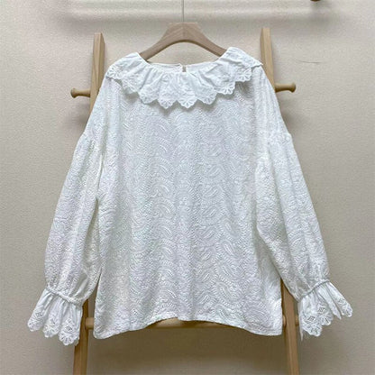 Spring Autumn Sweet Fresh Embroidered Shirt Women Clothing Petal Sleeved Loose Blouse Mori Girl Feminine Cute Tops K062