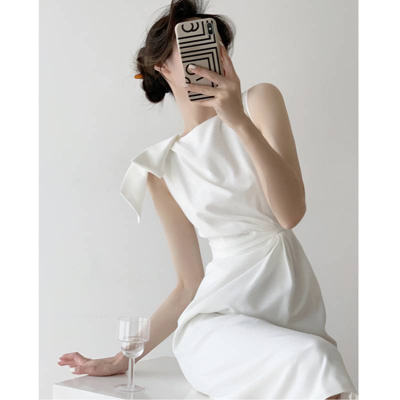 Summer Sleeveless White Female Dress White Korean Chic French Casual Bow Woman Pencil Midi Vest Dress Women Vestido De Mujer New