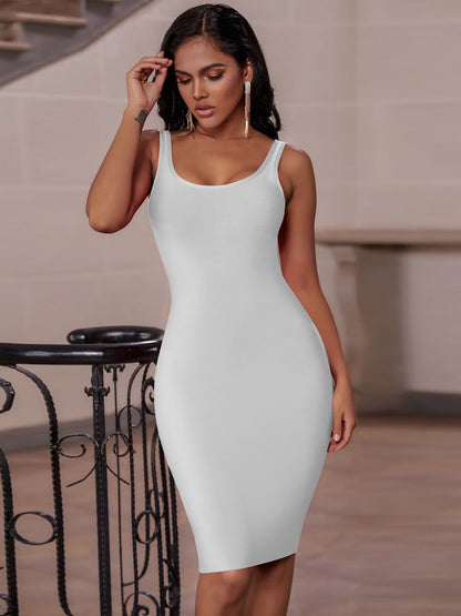 vmtvr - Elegant Sleeveless Bodycon Bandage Dress for Women 2023 Summer Basic Green Sexy Dresses Roung Neck Evening Club Party Dress Midi