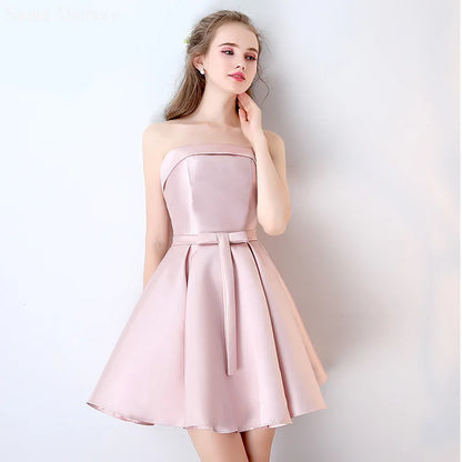 vmtvr  -  Cute Knee Length Pink Satin Short Prom Homecoming Dress