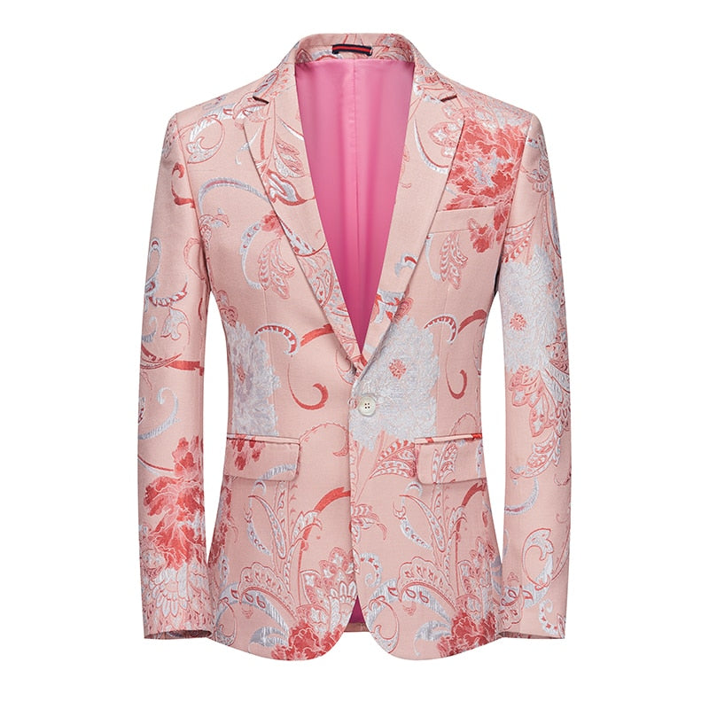 jiaabc Fashion New Men's Casual Boutique Business Wedding Host Slim Bronzing Suit Flower Jacket Dress Blazers Coat