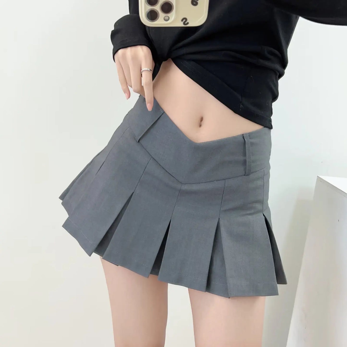 vmtvr Academy Style Spicy Girl Sexy V Waist Pleated Skirt Summer Women's Anti Glare Fit Low Waist Pure Desire Japanese A-line Skirt