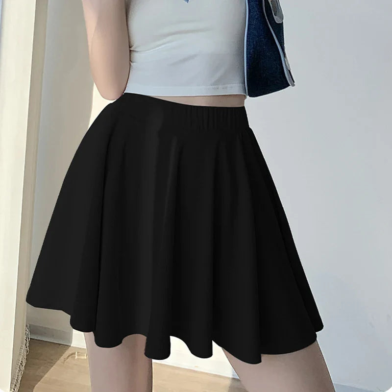 vmtvr High Waist Women Mini Skirt Summer Korean Casual Ice Silk A Line Skirt Harajuku Fashion Solid White Sexy Skirts New