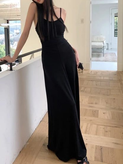 vmtvr Spaghetti Strap Elegant Bodycon Midi Black Long Dress Women Sleeveless Vintage Slim Fashion Summer Robe Female Party Vestidos