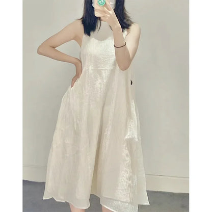 SUMMER WHITE COLOR WOMENS LOOSE FIT SILK DRESSES