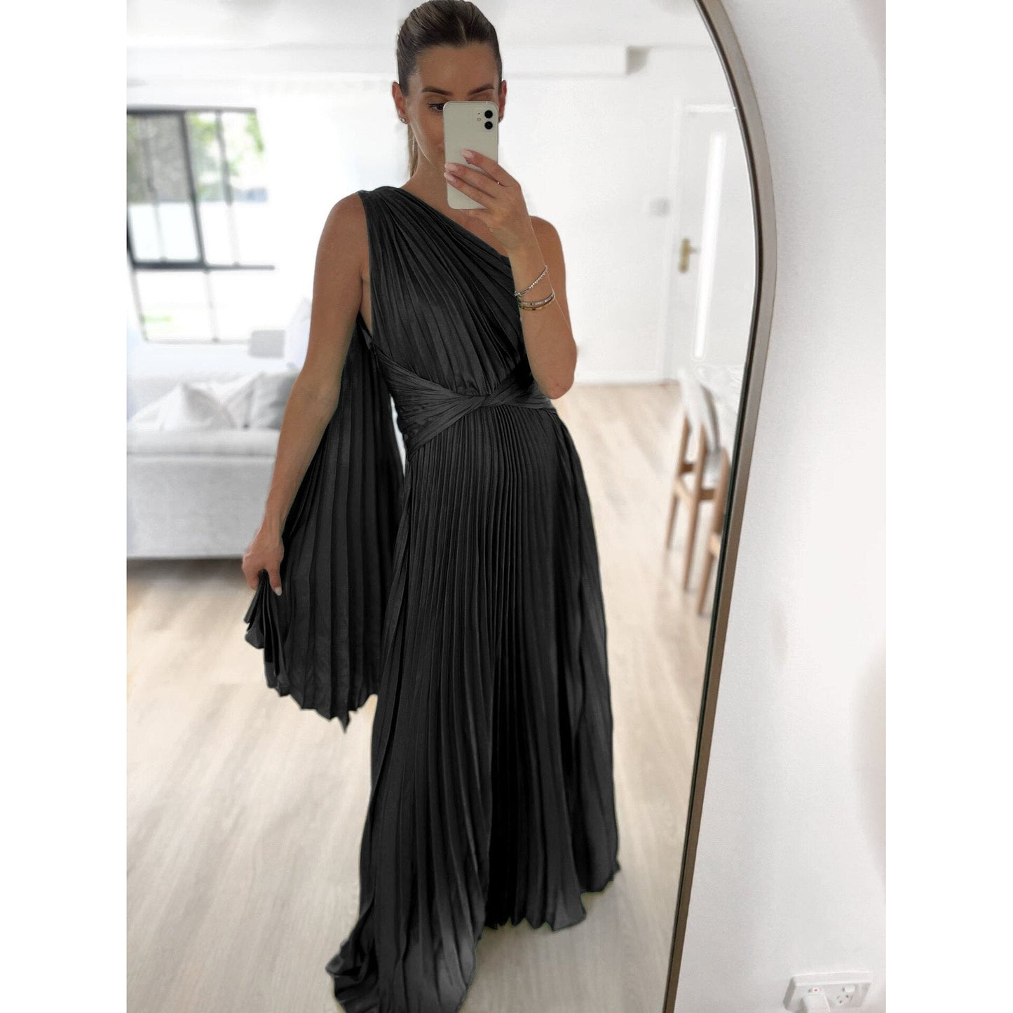 Party Dress Summer New Diagonal Shoulder Pleated Casual Dress for Women Fashion Loose Holiday Evening Long Women Dress Elegant