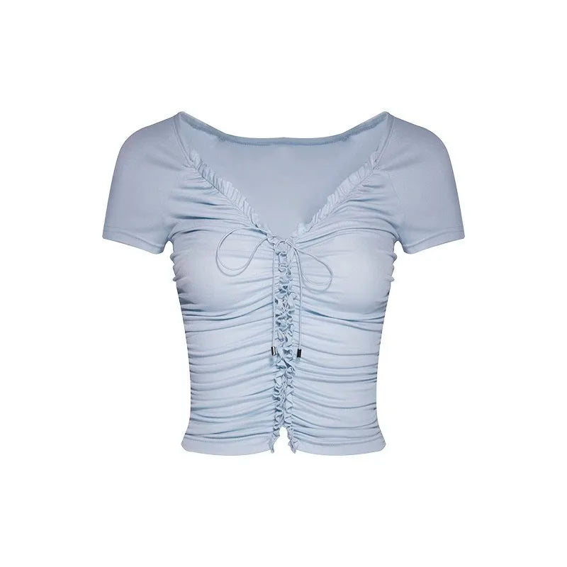 vmtvr Summer Fashion Solid V Neck T Shirts Women Short Sleeve Sexy Crop Tops Ladies Casual Tees Top Tees Female T-Shirts