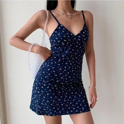 Women's Bodycon White Dress Summer 2024 Vintage Print V-neck Halter Floral Maxi Puss Sexy Backless Vestidos Casual Elegant Y2k