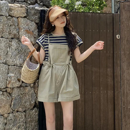 vmtvr High Waist Women Playsuits Korean Casual Pocket Loose Rompers Summer Fashion All Match Female Streetwear Bib Shorts