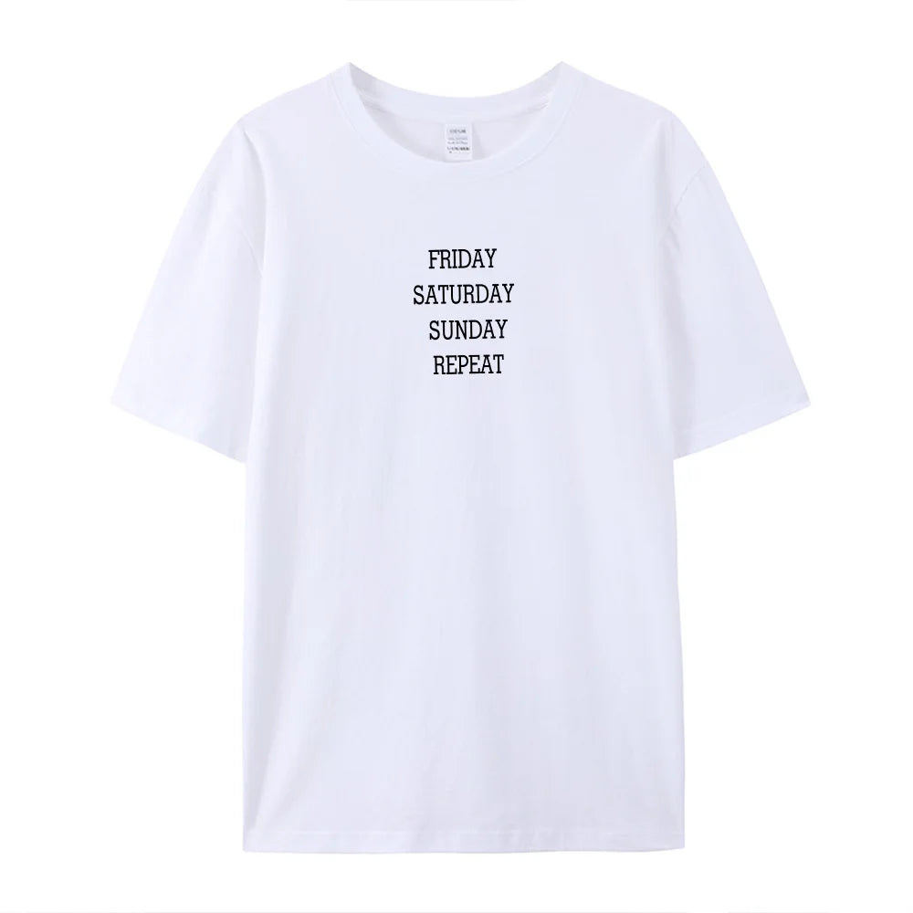 -Retro sports style outfit streetwear 90s fashion Friday Saturday Sunday Repeat Letters Printing Funny White T Shirts Female Loose Cotton Short Sleeve Tops Summer Fashion Tees