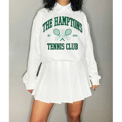 -Retro sports style outfit streetwear 90s fashion The Hamptons Tennis Club 1982 Vintage Printing American Fashion Women Sweaters Loose Cotton Autumn Thick Pullover Sweatshirts