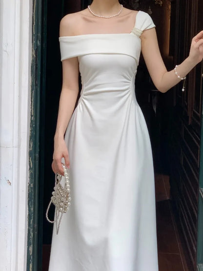 vmtvr Women Summer Elegant Causal Midi Dress Vintage Slim A-Line Party Prom Vestidos Female Chic Solid Birthday Clothes Robe New