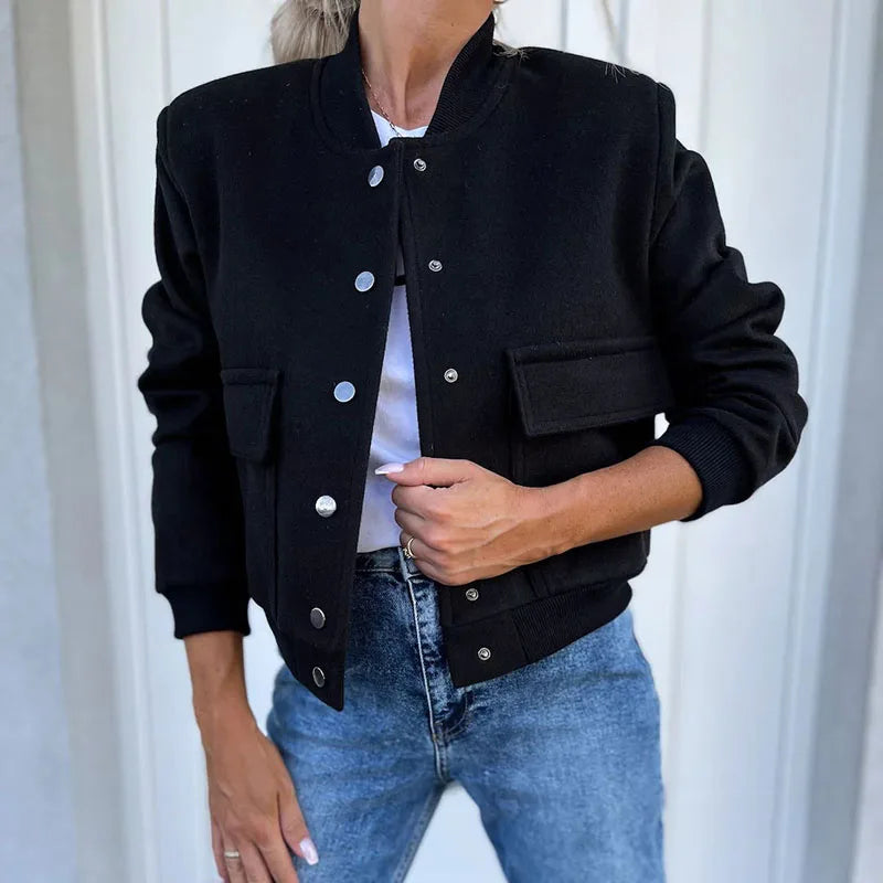vmtvr Female Retro Baseball Uniform Style Jacket Autumn Stand Collar Button Women Tops Cardigan Winter Long Sleeve Woolen Coat Outwear
