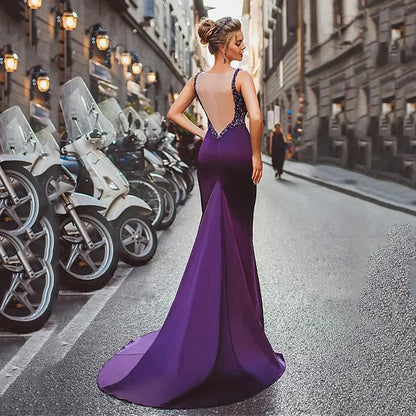 vmtvr  -  Sexy Mermaid Long PROM gown with floor length Crystal beaded woman backless formal party Dress Cocktail Elegant evening dress