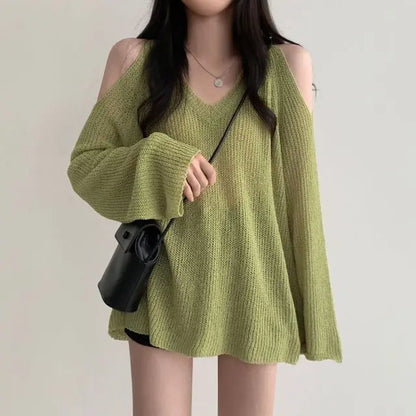 vmtvr Spring Summer Autumn Fashion Casual Solid Hollow Out Pullover Women's Soft Slim Tees Knitted Gentle Sexy Loose Sweater Top