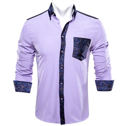 Luxury Red Paisley Silk Shirts Men Long Sleeve Casual Flower Shirts For Men Designer Fit Dress Shirt