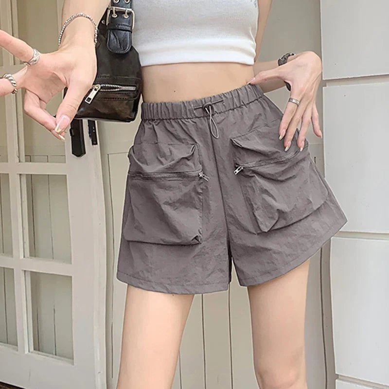 vmtvr High Waist Women Cargo Shorts Summer Fashion Streetwear Pocket Wide Leg Pants Y2K Korean All Match Female Loose Shorts New