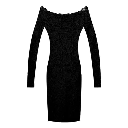 vmtvr  -  Party Dresses New in Womens Dresses Lace Pure Desire Long Sleeve Royal Sister Style Skirt Sexy Straight Shoulder Cinched Waist