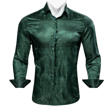 Luxury Red Paisley Silk Shirts Men Long Sleeve Casual Flower Shirts For Men Designer Fit Dress Shirt