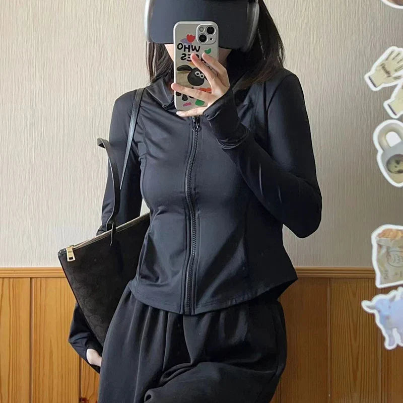 vmtvr Y2K Summer Women Thin Sweatshirt Korean Fashion Zipper Slim Fit Sun Protection Shirt Casual All Match Female Coat New