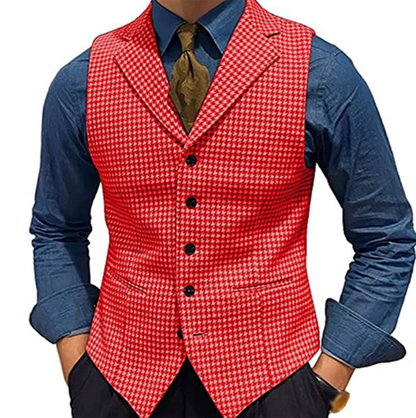 jiaabc Multicolor Houndstooth Pattern Men's Suit Vest Waistcoat Wedding Clothing Tailored Party Wear Business Casual Dress V-Neck Top