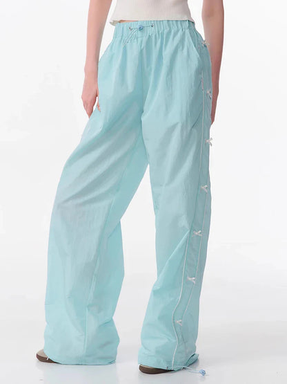 vmtvr Sweet Bow Wide Leg Pants Women 2024 Summer Casual Loose Pants Fashion Streetweear Elastic Waist Sweatpants