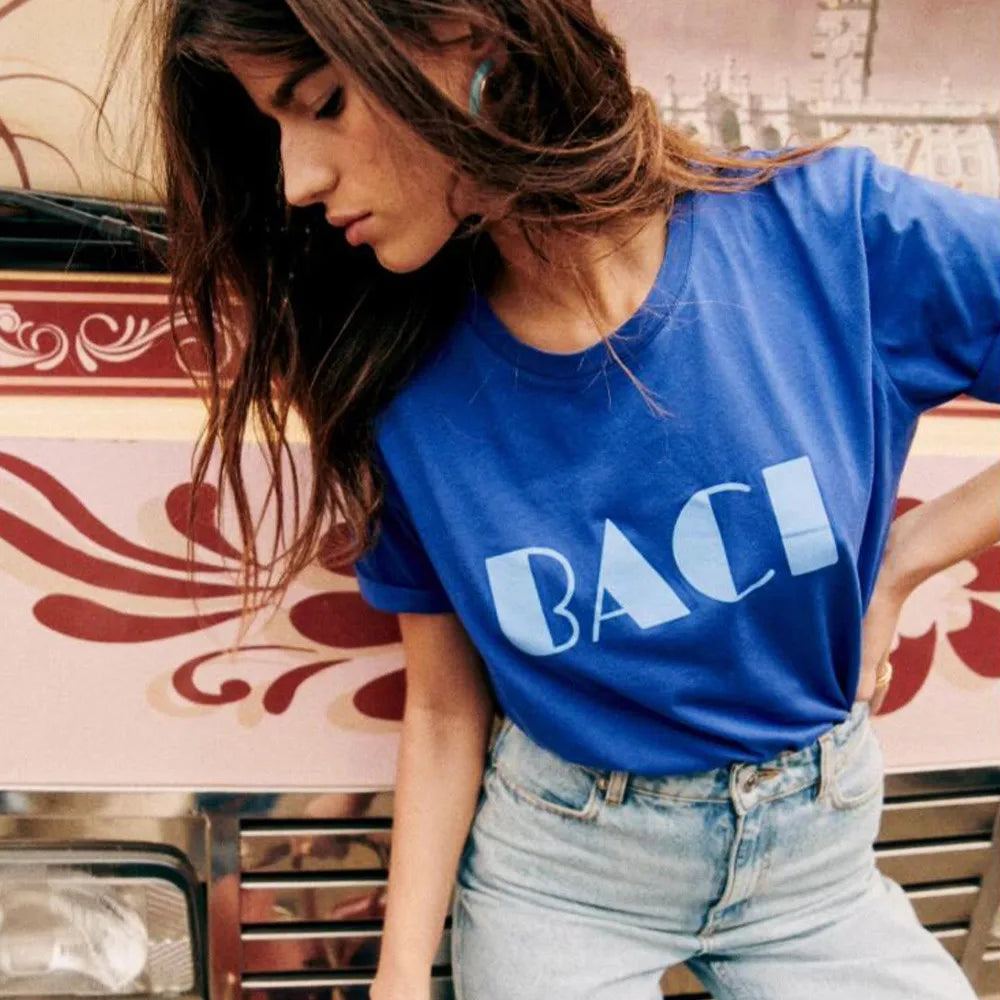 -Retro sports style outfit streetwear 90s fashion BACI French Retro Letters Printing Elegant T Shirts Women Summer Short Sleeve Loose Cotton Casual Tops Ins Fashion Chic Tees