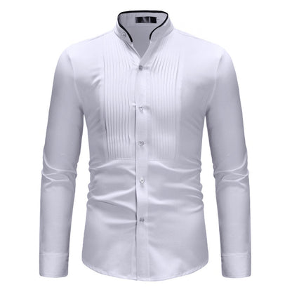 jiaabc Men Spring Autumn Shirt Social Henley Dress Shirt Fashion Long Sleeve Formal Embroidery Tops Clothing Casual camisa masculina