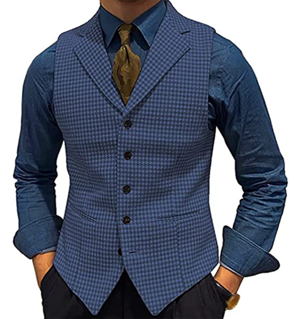 jiaabc Multicolor Houndstooth Pattern Men's Suit Vest Waistcoat Wedding Clothing Tailored Party Wear Business Casual Dress V-Neck Top