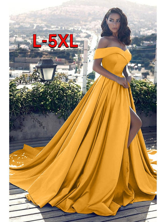 vmtvr - Elegantes Off Shoulder Plus Size Dress Women Sexy V-neck Luxury Backless High Waist Slit Evening Party Dress Vestidos De Fiesta