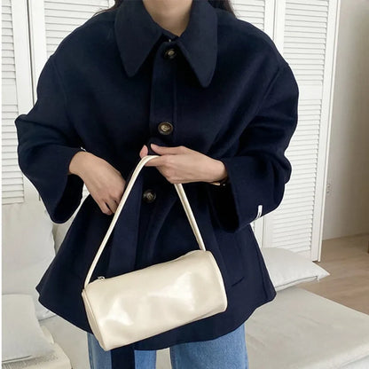 vmtvr Retro Winter Woolen Coat Women Loose Lapel Long Sleeve Lace-up Single-Breasted Jacket New Elegant Mid-Length Casual Outwear