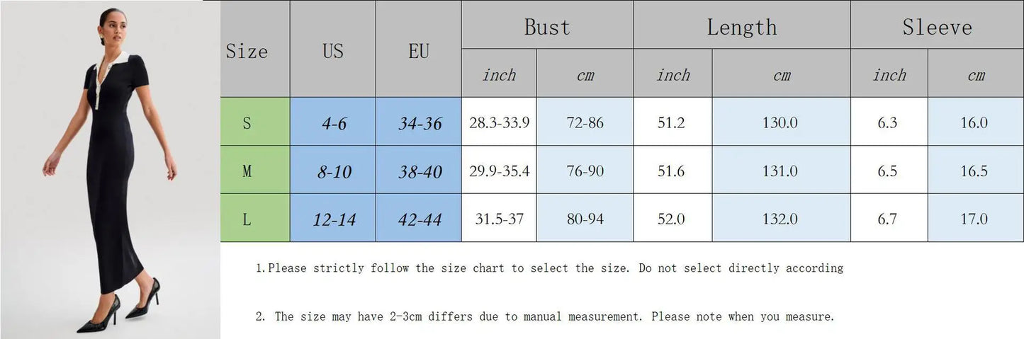 vmtvr  -  Elegant Knitted Summer Dress for Women Fashion Black White Patchwork Slim Long Dresses Casual Short Sleeve Basic Dress