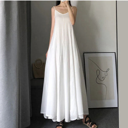 vmtvr Summer Spaghetti Strap Dress Women Fashion White Ankle Length Dress Korean Elegant Female All Match Dresses New