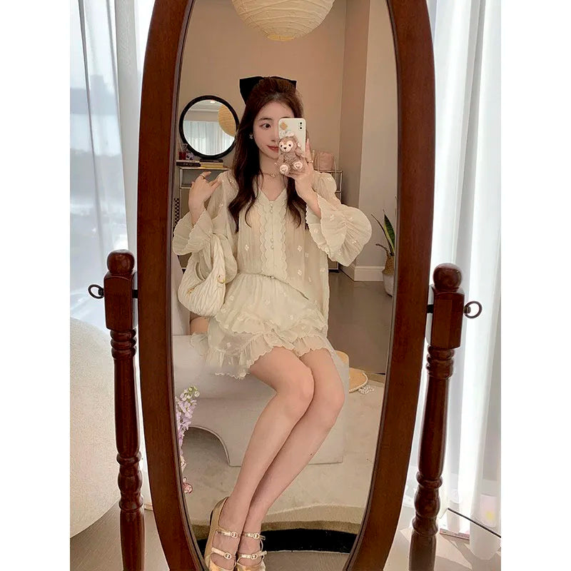vmtvr Casual Fashion Skirt Suit Women's New Summer Shirt And Long-sleeved Shirt Top 2-piece Set