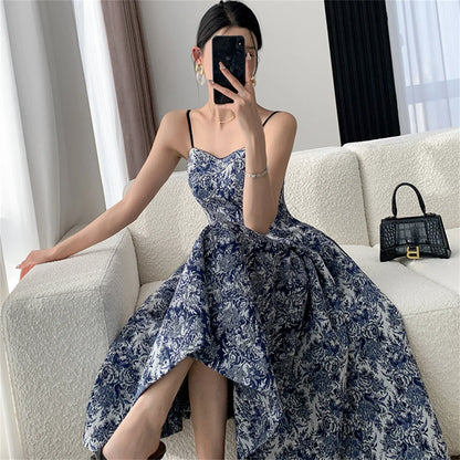 vmtvr  -  Elegant Women Fashion New Floral Casual Midi Dress Spaghetti Strap Slim A-Line Maxi Vestidos Female Chic Vintage Mujers Robe