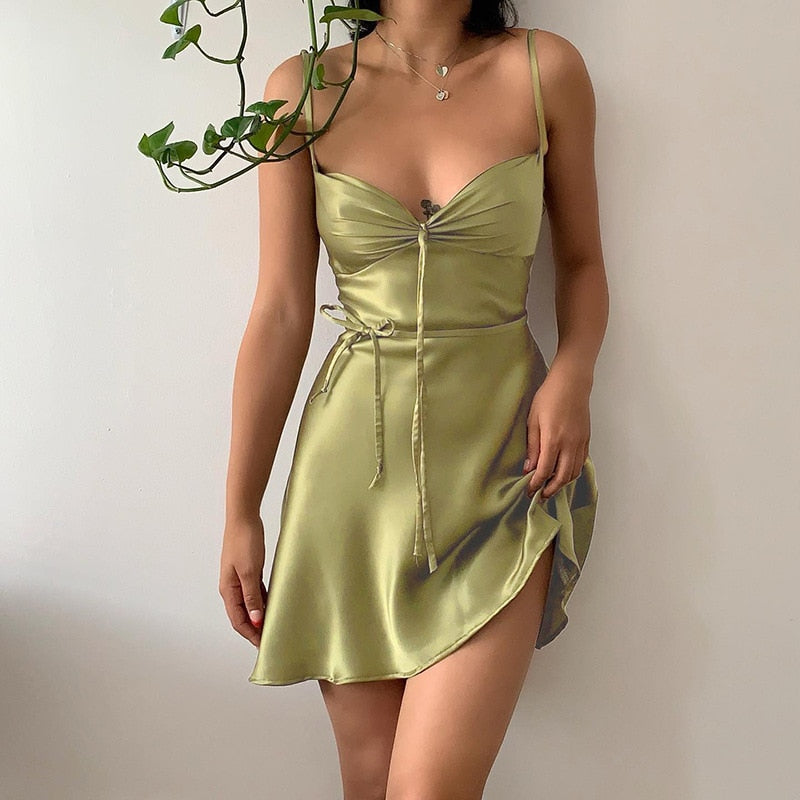 vmtvr - Green Mini Dress Sexy Satin Slip Summer Dress Beach Outfits for Women Fashion Sleeveless Purple Slim Club Party Dresses