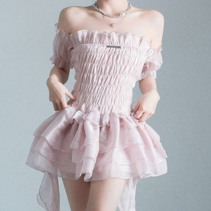 vmtvr Summer Lace Sweet Dress Women Designer Ruffle Flounce Cute Mini Dress Female Korean Fashion Elastic Skinny Sexy Party Dress 2023